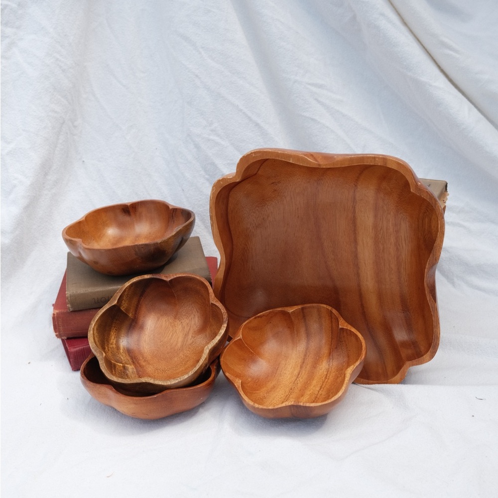 Vintage Monkey Pod Salad Bowl Set of 5